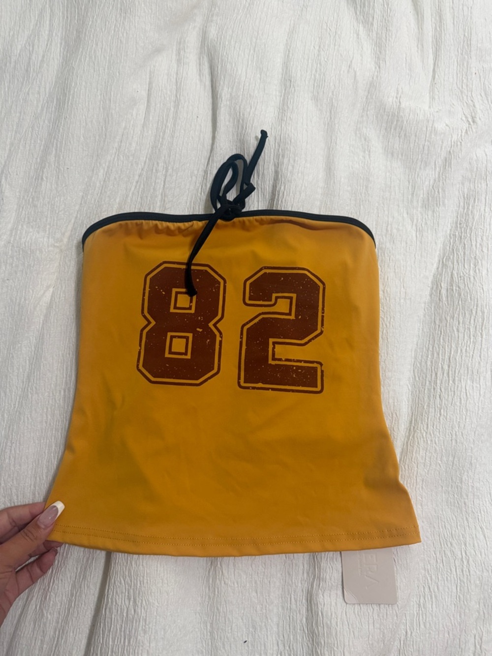 Summer Mustard Yellow Strapless Tube Top with '82' Graphic